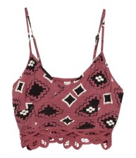 O'Neill KRISTEN Dusty Rose Black Tribal Print Crinkle Gauze Junior's Crop Top