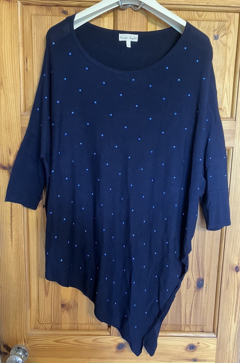 Phase Eight Asymmetric Blue Jumper With Blue Beads And Side Splits