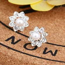 Luxury Earrings Flower Pearl Crystal style faux crystal Studs Women Girls UK