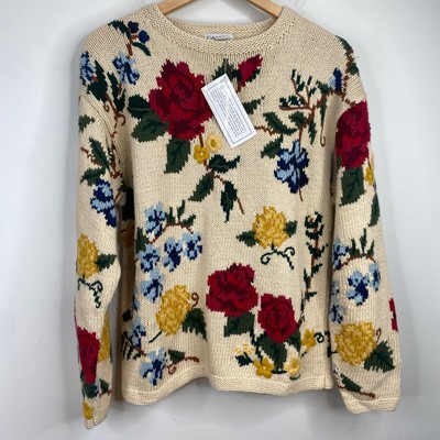 NWT Carroll Reed Embroidered Sweater L Floral Boho Cottagecore Granny Country