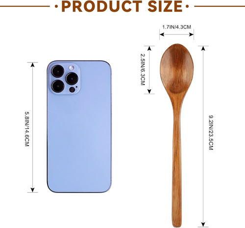 6 Pcs Wooden Spoons, 9 Inch Wood Soup Spoons for Cooking Mixing Eating,Oval Long - Picture 2 of 12