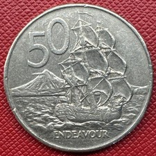 New Zealand 1980 Copper-Nickel 50 Cents. Elizabeth II. HMS Endeavor. KM# 37.1
