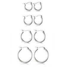 4 Pairs Stainless Steel Round Hoop Cute Huggie Earrings For Women Small Hoop ...