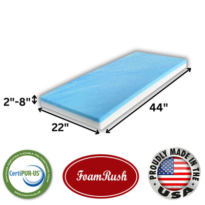 FoamRush 22'' x 44'' Cool Gel Memory Foam Seat Cushion Replacement Medium Firm USA
