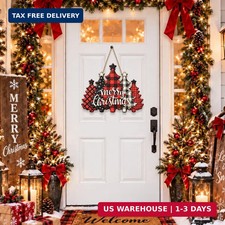 Christmas Buffalo Plaid Wooden Hanging Sign Tree Ornament Xmas Decor