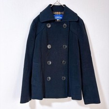 Burberry Blue Label Pea Coat Engraved Logo Double-breasted Size 38 For Women