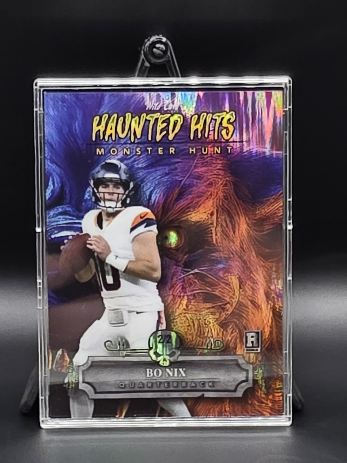 Bo Nix Wild Card Haunted Hits Monster Hunt Promo Monster Hit Werewolf #BN Werewolf-Sparkles Foil-Silver 1/1
