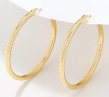 Silver Style Comfort Closure 2" Hoop Earrings, 18K yellow gold-plated Sterling