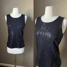 Canotta vintage Y2K paillettes XS nera senza maniche uscire cyber grunge club 