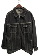 Rocawear Jacket Mens 2XL Black Trucker Denim Hip Hop Streetwear Jay Z Y2K  VTG