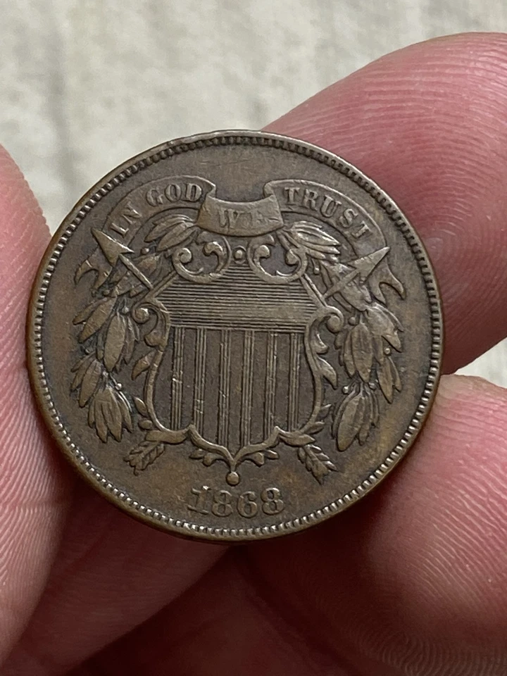 1868 US Two Cent Piece 2 Cent XF/AU Nice High Grade Type Coin Popular - No Res - Image 3 of 4