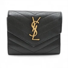 Saint Laurent V Stitch PLB403943 Leather Compact Wallet Black