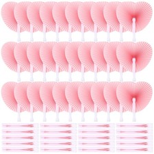 Blulu 60 Pack Wedding Heart Folding Hand Fans Decor Bulk, Pink