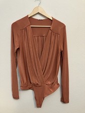 Free People Turnt Bodysuit Ginger Spice Women Large Surplice Long Sleeve Shimmer