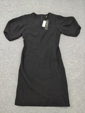 Banana Republic Dress Womens 00 Petite Black Lantern Sleeve Sheath Knee Length