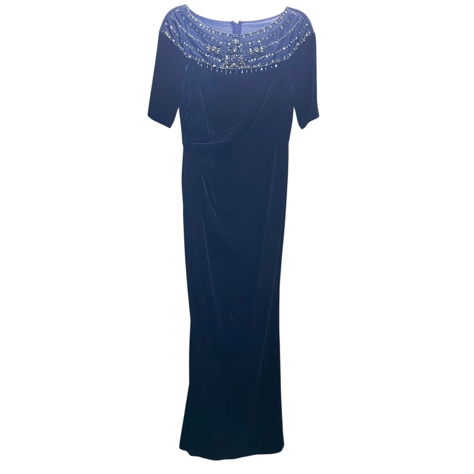 Adrianna Papell Velvet Evening Gown Dress  6 Black Tie Bridal Formal Dark Navy - Image 2 of 4
