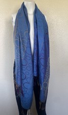 100 Cashmere Jerusalem Blue Gold Circle Pattern Scarf Shawl Unisex