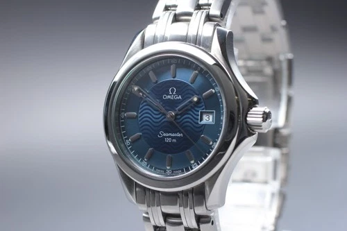 "Mint" OMEGA Seamaster 120m Cal.1424 Date Blue 27mm Quartz Women's Watch JAPAN
