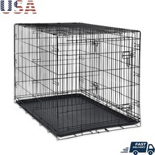 Double Door Metal Dog Crate W/ Leak Proof Pan Divider Dogs Up to 90lbs New