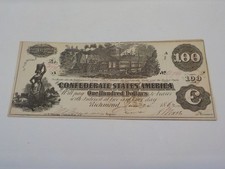 1862 $100 T-39 Confederate States Civil War Obsolete Paper Money Currency Note