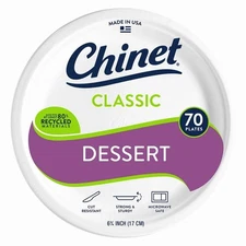 Chinet Classic Dessert Plates, White, 6.75 Inches 70 Count