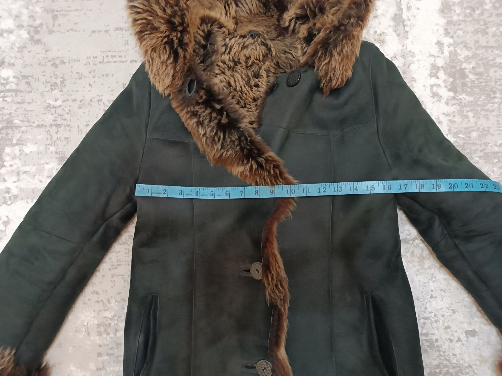 Toscana black suede shearling sheepskin winter Coat with Real Fur Trim syze M-L