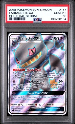 2018 POKEMON SUN & MOON CELESTIAL STORM #157 FULL ART/BANETTE GX PSA 10