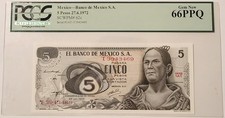 Mexico 1972 5 Pesos Bank Note Gem New 66 PPQ PCGS Currency
