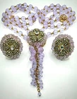 Purple Signed💜MIRIAM HASKELL💜Cut-Glass Beads Gold-Tone💜NECKLACE/EARRINGS SET