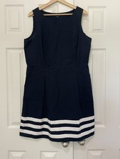 Tommy Hilfiger Dress Women's Size 14 Navy Blue White Stripe Sleeveless Classic