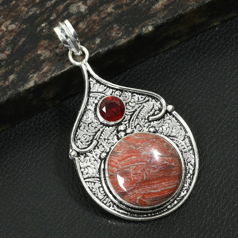 Red Rainbow Jasper Garnet Gemstone Handmade Pendant Jewelry Gift 2.72" AP-37471