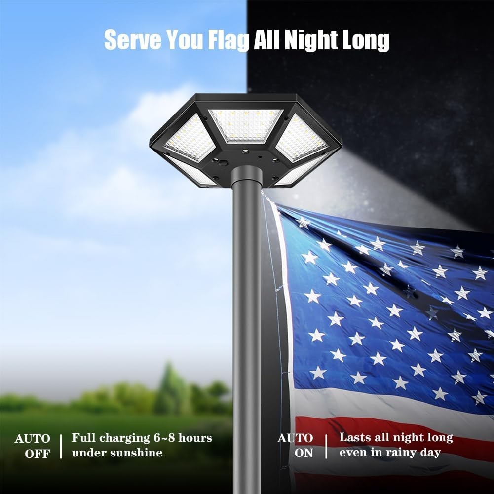 Flag Pole Light Solar Powered with Top Mount Accessories, Dusk to Dawn Black 