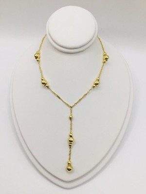 Elegante 14K Gold Halskette Kette Perlen 17'' + 2'' Tropfen 4,2 g Geschenk für sie