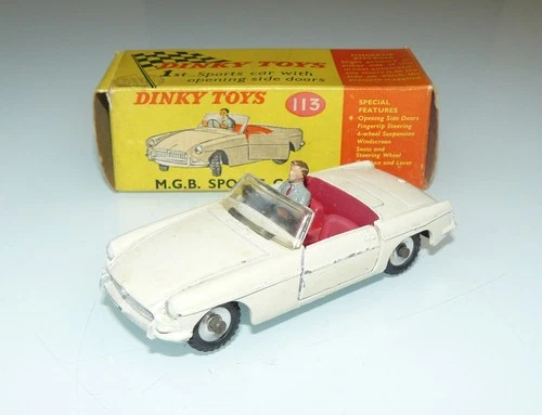 Vintage Dinky Toys - MGB Sports Car, #113 Good, Original Box