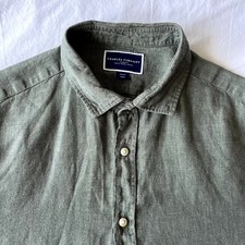 Mens Charles Tyrwhitt Linen Shirt Size Large (L) Slim Fit in Green Long Sleeve