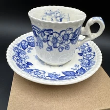 Spode Old Salem Copeland England Blue & White Replacement Demitasse Cup & Saucer