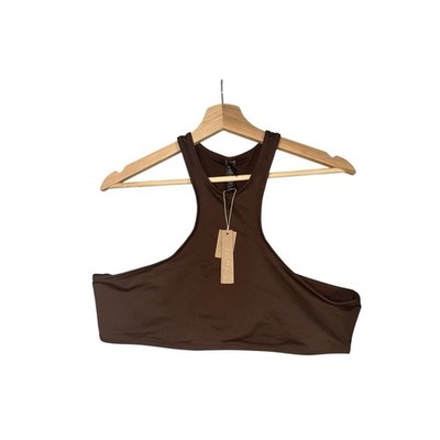 Skims Swim Racerback Bikini Top Womens Sz 2X Brown Nylon Stretch High Neck Swim