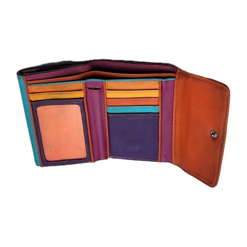 Cartera Mywalit Multicolor Doble Solapa Triple Naranja Azul Púrpura Rosa Arco Iris Foto 4 de 4