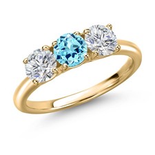 10K Yellow Gold Blue Apatite and Lab Grown Diamond Engagement Ring For Women |