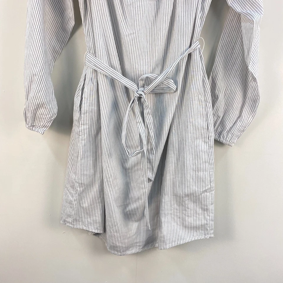 Vestido pequeno feminino Express branco preto listrado fora do ombro gravata algodão L/S 10490 - Imagem 3 de 4