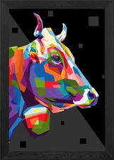 colorful cow in pop art Framed Wall Art Poster Canvas Print Picture