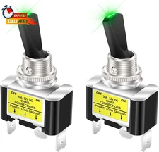 Daiertek Illuminated Toggle Switch 12V LED, Green LED Lighted Toggle Switch 12 V