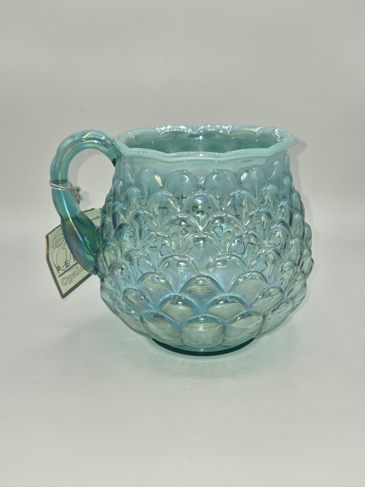 Fenton QVC 5th Anniversary Signed Teal Iridescent Pitcher by Fenton Family
