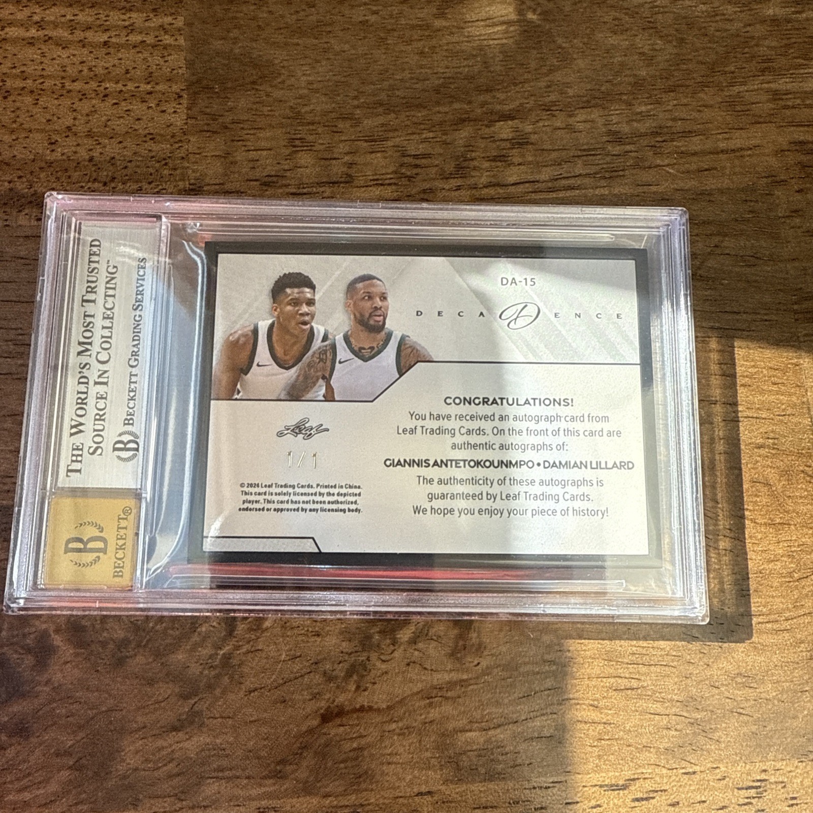 Giannis & Lillard Signed 2024 Leaf Decadence Black *1/1* BGS 9 Auto 10 view 2