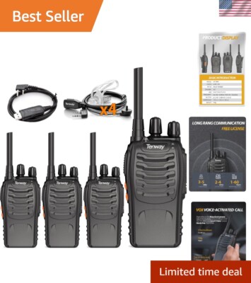 Long Range 100 Mile Walkie Talkie Two Way Radio Charge Headset Waterproof 4 P...