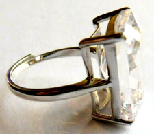 Bague Cristal De Roche Argent 925 - Taille 59, Pierre Marquise 23x13x7mm - Neuf Fait Main France