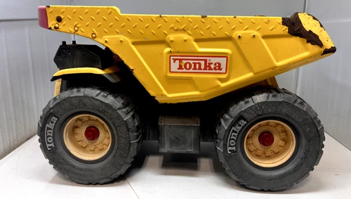 2004 TONKA XL Big Yellow Metal Dump Truck Red Handle Push Toy Hasbro Vintage