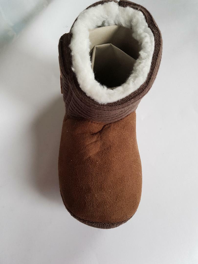 Womens Girls Coolers Ankle Knit Cuff Button Brown Warm Winter Boot