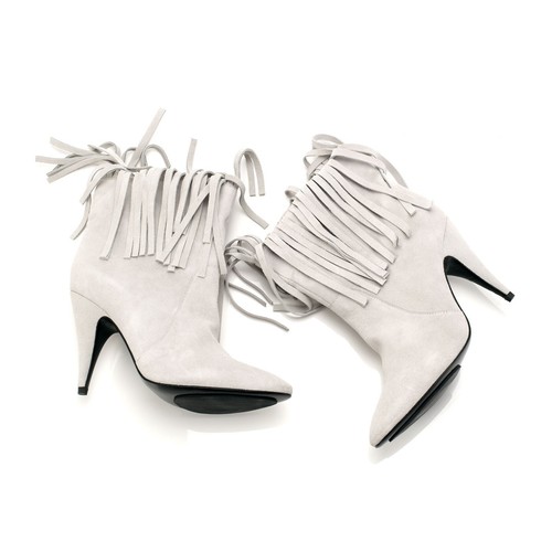 THE CURRENT NEW YORK HANDMADE White Genuine Suede Fringed Heel Boots 9.5 fit 8.5