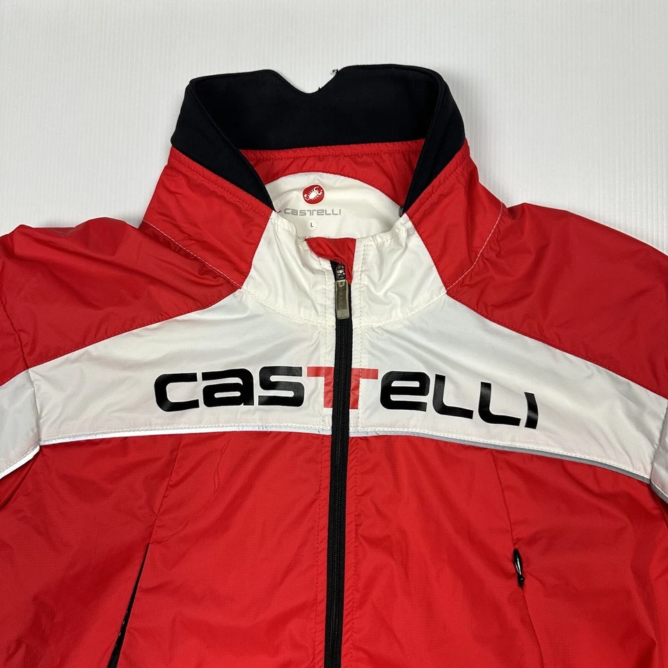 Castelli Rosso Corsa Full Zip Cycling Windbreaker Jacket Size L Red Vented Zips - Image 4 of 4